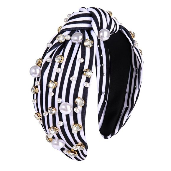Pearl Rhinestone Headband Knotted Hair Accessories Woman Summer Beach Glam main image 4